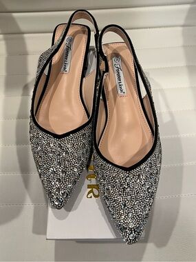 Forever Link Silver Crystal Pointed Slingback Flats